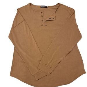 ROMANTIC Hut Women's Tan Long Sleeve Eyelet Blouse Corporate Office Oldmoney